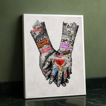 Captivating Collage Hands With Heart Canvas Wall Art