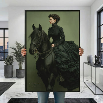 Elegant Victorian Woman On Black Horse Canvas Wall Art