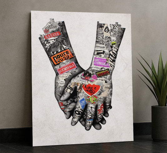 Captivating Collage Hands With Heart Canvas Wall Art