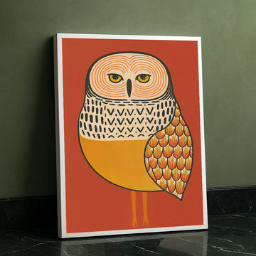 Vibrant Orange And Yellow Owl Illustration Canvas Wall Art