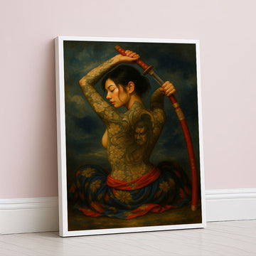 Enchanting Tattooed Samurai Woman With Katana Canvas Wall Art