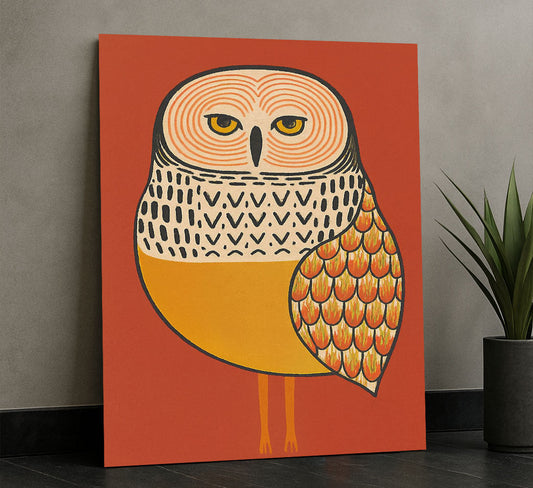 Vibrant Orange And Yellow Owl Illustration Canvas Wall Art