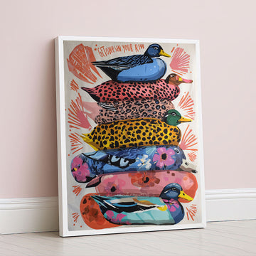 Vibrant Patterned Ducks Stacked Artwork Canvas Wall Art