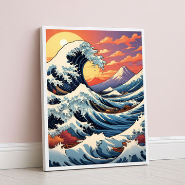 Dynamic Ocean Wave With Sunset Canvas Wall Art