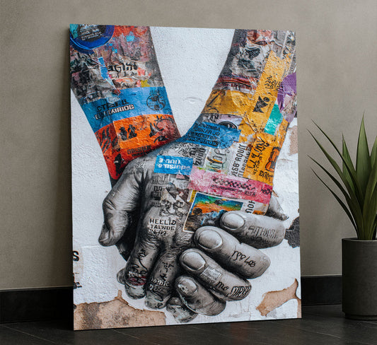 Captivating Collage Hands In Unity Canvas Wall Art