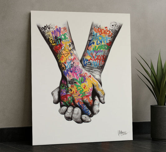 Vibrant Graffiti Hand-holding Couple Canvas Wall Art