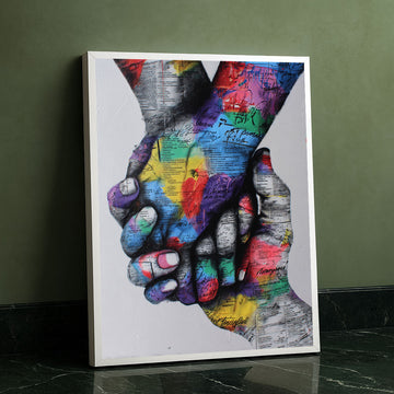 Vibrant Multicolored Hands Holding Map Canvas Wall Art