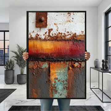Vibrant Rust And Color Block Abstract Canvas Wall Art