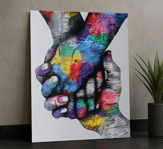 Vibrant Multicolored Hands Holding Map Canvas Wall Art