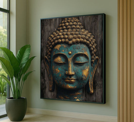 Majestic Buddha With Gold Patina Canvas Wall Art