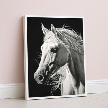 Majestic White Horse With Flowing Mane Canvas Wall Art