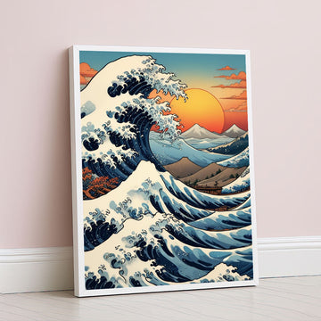 Vibrant Great Wave Inspired Ocean Sunset Canvas Wall Art