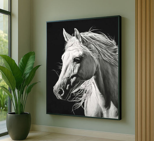 Majestic White Horse With Flowing Mane Canvas Wall Art