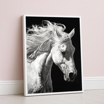 Majestic White Horse With Flowing Mane Canvas Wall Art