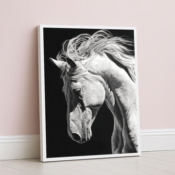 Majestic White Horse With Flowing Mane Canvas Wall Art