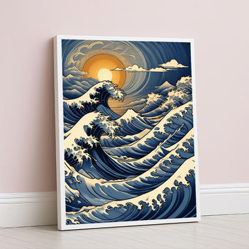Majestic Ocean Waves Under Sunset Canvas Wall Art
