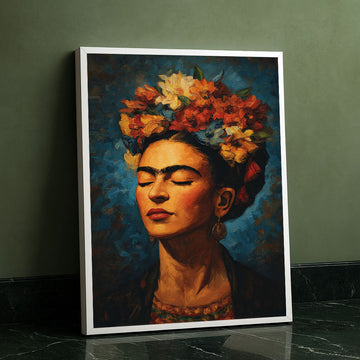 Captivating Woman With Vibrant Floral Crown Canvas Wall Art