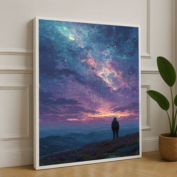 Stargazing Astronaut Under Cosmic Sky Canvas Wall Art