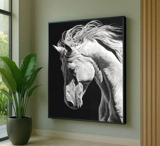 Majestic White Horse With Flowing Mane Canvas Wall Art