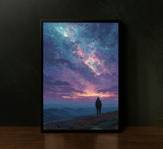 Stargazing Astronaut Under Cosmic Sky Canvas Wall Art