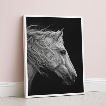 Elegant White Horse Profile Canvas Wall Art
