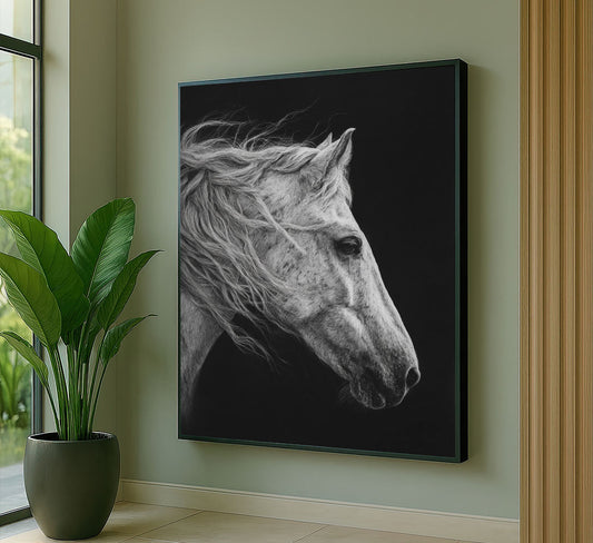 Elegant White Horse Profile Canvas Wall Art