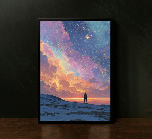 Dreamy Cosmic Sunset With Lone Traveler Canvas Wall Art