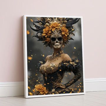 Enchanting Skeleton Woman In Ornate Attire Canvas Wall Art