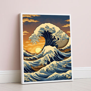 Great Wave Inspired Sunset Seascape Canvas Wall Art