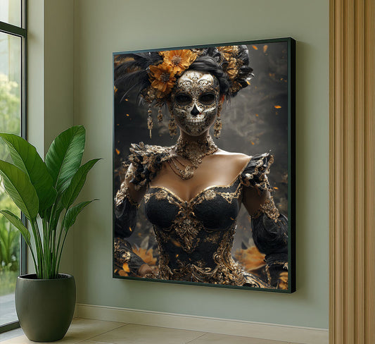 Captivating Day Of The Dead Woman In Ornate Costume Canvas Wall Art