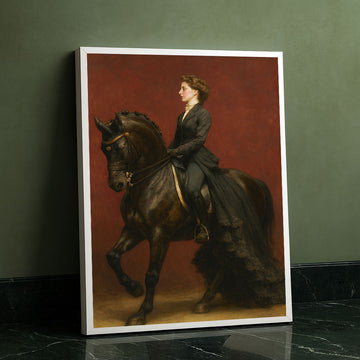 Elegant Woman Riding Black Horse Canvas Wall Art