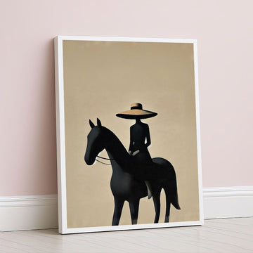 Elegant Woman On Horse With Wide-brim Hat Canvas Wall Art