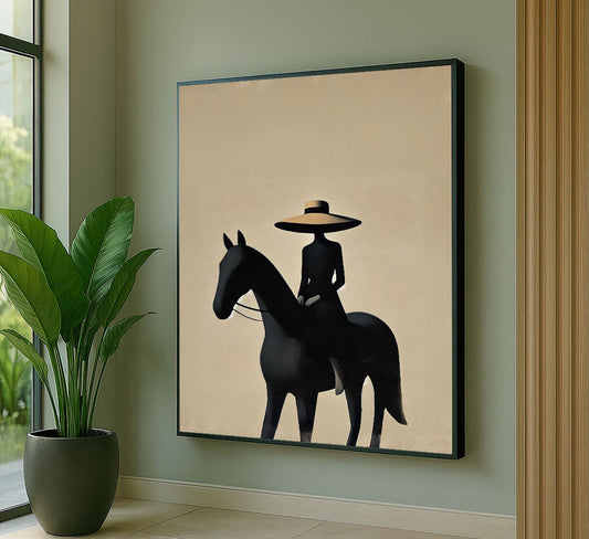 Elegant Woman On Horse With Wide-brim Hat Canvas Wall Art