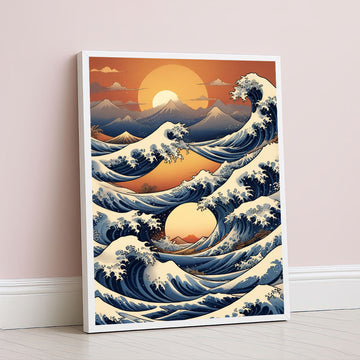 Majestic Ocean Waves With Sunset Canvas Wall Art