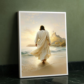 Mystical Jesus Walking On Ocean Shore Canvas Wall Art