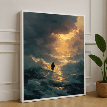 Majestic Sunset Over Ocean Canvas Wall Art With Lone Figure