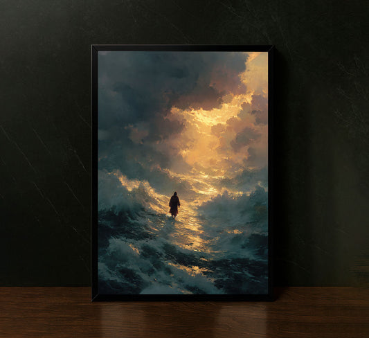 Majestic Sunset Over Ocean Canvas Wall Art With Lone Figure
