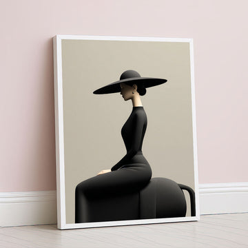 Elegant Woman In Black Hat Portrait Canvas Wall Art