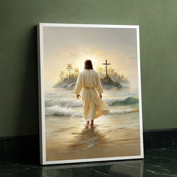Mystical Jesus Walking On Water At Sunrise Canvas Wall Art