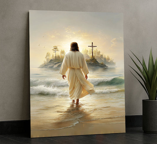Mystical Jesus Walking On Water At Sunrise Canvas Wall Art