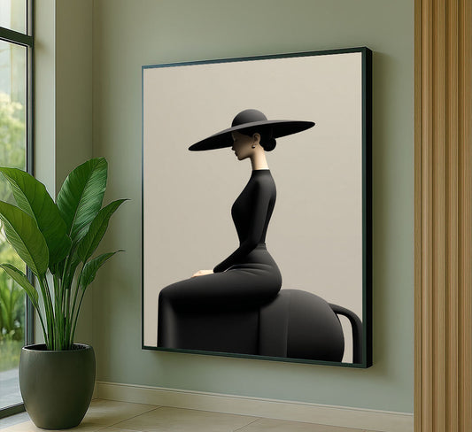Elegant Woman In Black Hat Portrait Canvas Wall Art