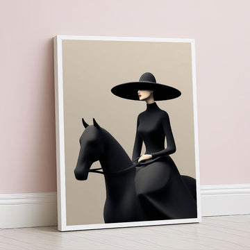 Elegant Woman In Black On Horse Canvas Wall Art