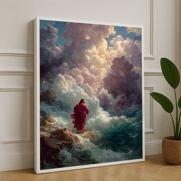 Majestic Ocean Waves With Heavenly Light Canvas Wall Art