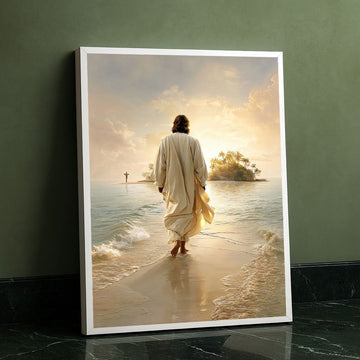 Mystical Jesus Walking On Serene Beach Canvas Wall Art