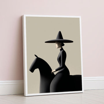 Elegant Woman In Black Hat On Horse Canvas Wall Art