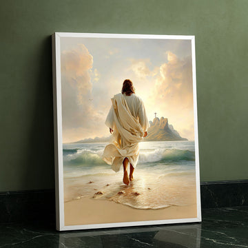Mystical Jesus Walking On Water At Sunrise Canvas Wall Art