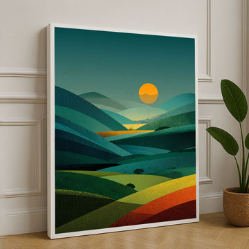 Vibrant Sunset Over Rolling Hills Canvas Wall Art
