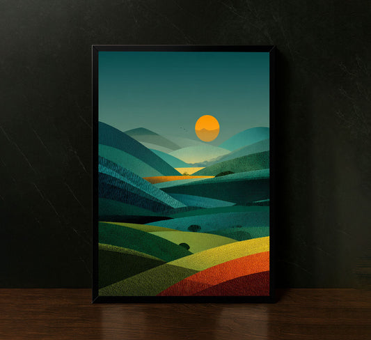 Vibrant Sunset Over Rolling Hills Canvas Wall Art