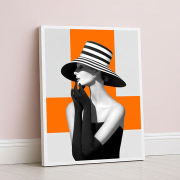Striking Black And White Woman In Striped Hat Canvas Wall Art