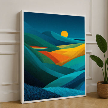 Vibrant Geometric Sunset Landscape Canvas Wall Art
